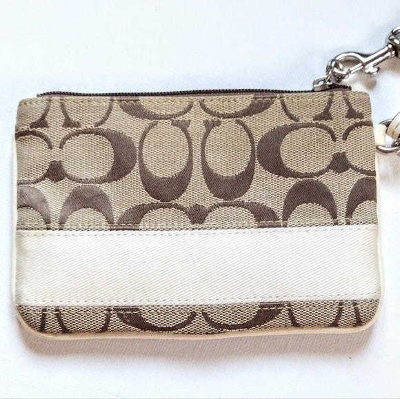 🤍 Vintage Coach Light Khaki Chalk White Signature Stripe Wristlet Y2K - Picture 6 of 7